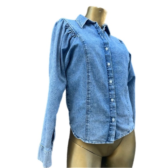 & Other Stories Puff Shoulder Cotton Denim Collared Button Down Shirt size 0 - Picture 5 of 13
